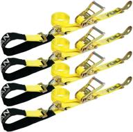 🔒 vulcan 2x114 axle tie down combo strap with snap hook ratchet - 4 pack - classic yellow - 3,300 lb safe working load logo