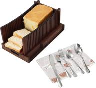 🍞 tqvai bamboo bread slicer with crumb tray - homemade bread cutter for loaf cakes, bagels, retro brown logo