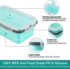 img 2 attached to 🥡 Pack of 4 Silicone Collapsible Food Storage Containers with Lids, Assorted Sizes, BPA Free, Microwave & Dishwasher Safe, Space-Saving Lunch Container (Turquoise, Rectangle)