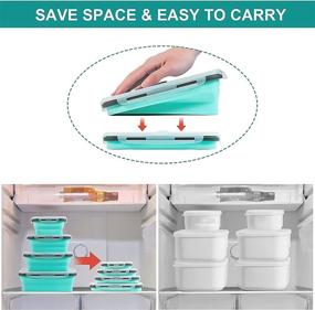 img 3 attached to 🥡 Pack of 4 Silicone Collapsible Food Storage Containers with Lids, Assorted Sizes, BPA Free, Microwave & Dishwasher Safe, Space-Saving Lunch Container (Turquoise, Rectangle)