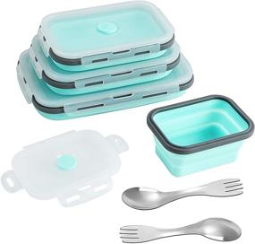 img 4 attached to 🥡 Pack of 4 Silicone Collapsible Food Storage Containers with Lids, Assorted Sizes, BPA Free, Microwave & Dishwasher Safe, Space-Saving Lunch Container (Turquoise, Rectangle)