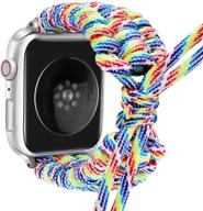 🌈 яркий серый ремешок pride paracord для apple watch: веселый ремешок из радужного нейлона, плетеный, регулируемый, подходит для iwatch series 7/6/5/4/3/2/1 в качестве замены ремешка логотип