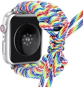 img 4 attached to 🌈 Яркий серый ремешок Pride Paracord для Apple Watch: веселый ремешок из радужного нейлона, плетеный, регулируемый, подходит для iwatch Series 7/6/5/4/3/2/1 в качестве замены ремешка