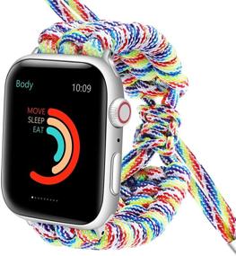 img 3 attached to 🌈 Яркий серый ремешок Pride Paracord для Apple Watch: веселый ремешок из радужного нейлона, плетеный, регулируемый, подходит для iwatch Series 7/6/5/4/3/2/1 в качестве замены ремешка