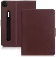 👝 fyy luxury cowhide genuine leather case with pencil holder for new ipad pro 12.9 inch 4th generation 2020 - supports apple pencil charging and auto sleep-wake - brown logo