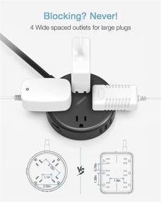 img 3 attached to Компактный удлинитель с USB, удлинитель с плоской вилкой TESSAN с 4 широкорасположенными розетками и 3 портами USB, 4,5 фута, небольшой круглый удлинитель для использования дома и в офисе, черный