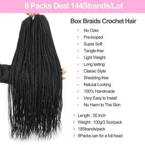 img 3 attached to 🔗 Unionbeauty 30-Inch 8Packs Pre-looped Crochet Box Braids Hair Extensions - Synthetic Braiding Hair for Black Women, Soft Knotless Medium-Sized Box Braids - 18 Strands/Pack, 1B#