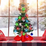 artificial tabletop christmas tree with lights & ornaments - mini xmas tree for home decor, office, kitchen, dining table - christmas decorations & xmas decor logo