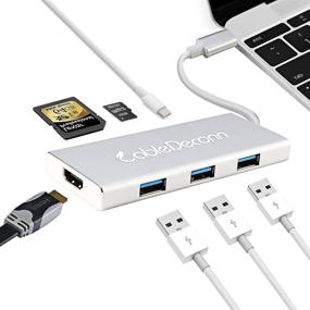 img 4 attached to CableDeconn 7-IN-1 Portable Thunderbolt 3 USB 3.1 Hub with HDMI, USB 3.0, SD & MicroSD Card Reader, USBC Charging Port - Silver - Ideal for Samsung Galaxy S8