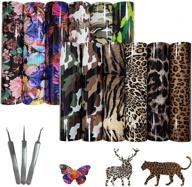 🦁 kingsow pattern heat transfer vinyl: 12 pack 12x10 inch jungle leopard flower floral camo camouflage printed iron-on htv sheets bundle assorted colors for cricut and silhouette, ideal for t-shirts logo