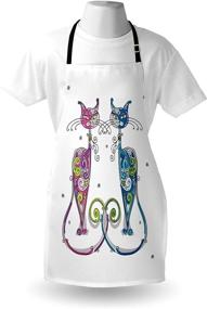 img 1 attached to 🌸 Floral Friends Cat Apron by Lunarable - Vibrant Colors Kitchen Bib for Cooking & Gardening, Adult Size with Adjustable Neck - Lime Green Unisex