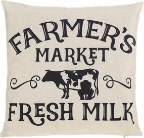 img 3 attached to 🐮 Farm Animal Farmhouse Throw Pillow Covers - Retro Fresh Farmer's Market Truck with Rustic Country Quotes Decorative Cushion Cases for Sofa Couch - Set of 4, 18x18