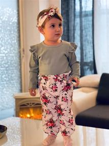 img 3 attached to 👧 Adorable Toddler Girl Clothes Set: Long Sleeve Ruffled Tops + Floral Pants Headband - 18M to 5T