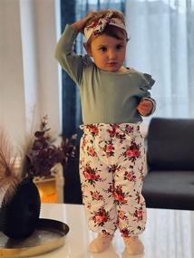 img 2 attached to 👧 Adorable Toddler Girl Clothes Set: Long Sleeve Ruffled Tops + Floral Pants Headband - 18M to 5T