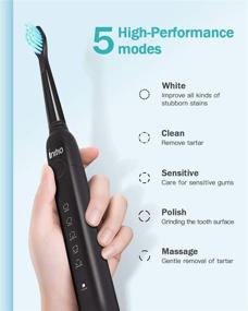 img 3 attached to Initio Electric Toothbrush: Advanced Features, Smart Timer, 5 Modes, Whitening Power, 3 Brush Heads, for Adults and Kids (Black)