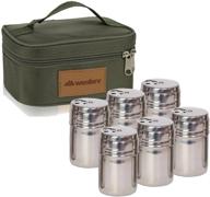 🧺 convenient portable stainless steel spice shaker set - 6 pcs with rotating lids and travel bag for camping, hiking, bbq" logo