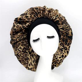 img 3 attached to 🌙 Extra Large Silk Satin Bonnet Sleep Cap with Wide Elastic Band for Women with Curly Natural Long Hair - Durable & Reusable (Leopard Design) - A Must-Have for Better Haircare