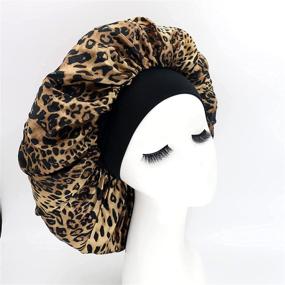 img 2 attached to 🌙 Extra Large Silk Satin Bonnet Sleep Cap with Wide Elastic Band for Women with Curly Natural Long Hair - Durable & Reusable (Leopard Design) - A Must-Have for Better Haircare