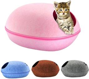 img 1 attached to 🐱 SHAOSI Pet Cat Bed Cave Sleeping House Nest Kennel Felt Cloth Zipper Pet Cat Basket Egg Shape Pet Bed Mat Cushion for Cats Small Dogs - Cozy and Comfortable Sleeping Haven for your Furry Friends