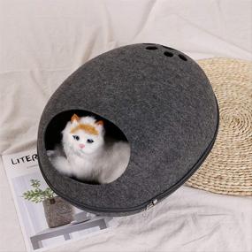 img 3 attached to 🐱 SHAOSI Pet Cat Bed Cave Sleeping House Nest Kennel Felt Cloth Zipper Pet Cat Basket Egg Shape Pet Bed Mat Cushion for Cats Small Dogs - Cozy and Comfortable Sleeping Haven for your Furry Friends