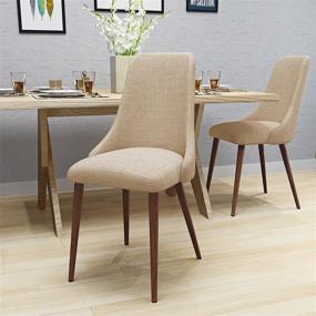 img 4 attached to 🪑 Raphelle Mid Century Wheat Fabric Dining Chairs: Elegant Set of 2 with Dark Walnut Wood Finish