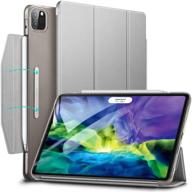 esr yippee trifold smart case for ipad pro 11 2020 & 2018 - lightweight stand case 📱 with clasp - auto sleep/wake - supports pencil 2 wireless charging - hard back cover in silver gray logo