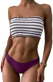 img 4 attached to ZAFUL Striped Smocked Bandeau Swimsuit - Women's Swimwear & Cover Ups