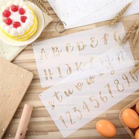 img 1 attached to 🖌️ Versatile 8-Piece Calligraphy Letter Number Stencil Set for Cake Decoration and Artistic Projects - Reusable Templates with Metal Open Ring - Ideal for Airbrushing, Craft Painting and More! (11.8 x 5.9 Inch)