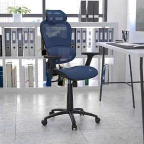 img 4 attached to 🪑 Enhance Your Office Comfort with the Flash Furniture Ergonomic Mesh Office Chair: Blue, 2-to-1 Synchro-Tilt, Adjustable Headrest, Lumbar Support, and Pivot Arms