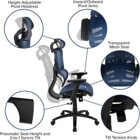 img 1 attached to 🪑 Enhance Your Office Comfort with the Flash Furniture Ergonomic Mesh Office Chair: Blue, 2-to-1 Synchro-Tilt, Adjustable Headrest, Lumbar Support, and Pivot Arms