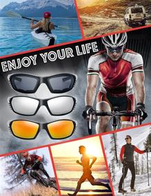 img 2 attached to 3 Pairs Motorcycle Riding Glasses with Padded Frame, 100% UVB Protection for Outdoor Activities & Sports (11-Shiny Black, Grey, Silver Mirror, Red Mirror)