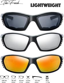 img 3 attached to 3 Pairs Motorcycle Riding Glasses with Padded Frame, 100% UVB Protection for Outdoor Activities & Sports (11-Shiny Black, Grey, Silver Mirror, Red Mirror)