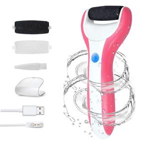 img 4 attached to 👣 Electric Pink Foot Scrubber Pedicure Foot File Callus Remover for Feet Heels and Dead Skin with 3 Roller Heads - Hard Skin Remover