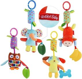 img 4 attached to 🐻 HAHA Baby Toys: Soft Hanging Crinkle Squeaky Sensory Learning Toy for 0-12 Months – Multifunctional Infant Travel Activity Plush Animal with Teether
