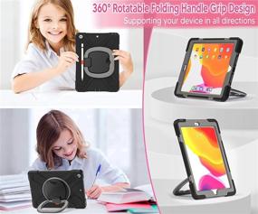 img 2 attached to 📱 2020 iPad 8th Generation / 2019 iPad 7th Gen Case - Sturdy Shockproof Kids Case with Screen Protector, Rotating Stand, Pencil Holder, Carrying Strap for iPad 10.2 Inch - Black+Grey