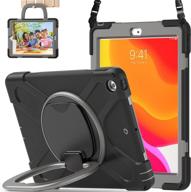 📱 2020 ipad 8th generation / 2019 ipad 7th gen case - sturdy shockproof kids case with screen protector, rotating stand, pencil holder, carrying strap for ipad 10.2 inch - black+grey logo