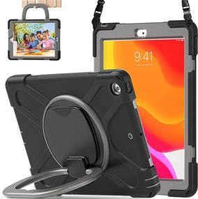 img 4 attached to 📱 2020 iPad 8th Generation / 2019 iPad 7th Gen Case - Sturdy Shockproof Kids Case with Screen Protector, Rotating Stand, Pencil Holder, Carrying Strap for iPad 10.2 Inch - Black+Grey