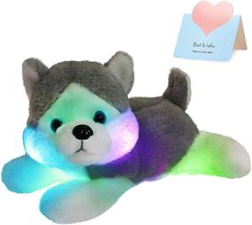 img 4 attached to 🐶 Housebaby LED Plush Husky: The Perfect Glowing Stuffed Dog and Night Light Toy for Kids, Gray, 13''