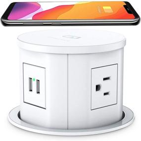 img 4 attached to Convenient Pop Up Power Strip 🔌 with Wireless Charger & Retractable Feature in White