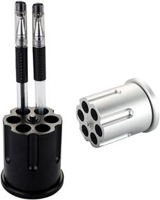 img 2 attached to 💣 Black Revolving Gun Cylinder Pencil Holder - 6-Hole Metal Barrel Design, Heavy-Duty Non-Slip Aluminum Office Decor