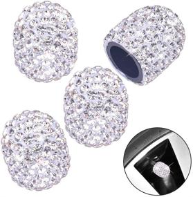 img 4 attached to 💎 DBlosp Valve Stem Caps - 4 Pack Universal Car Tire Valve Caps Chrome, Handmade Crystal Rhinestone Bling Car Accessories - White, Dustproof and Attractive
