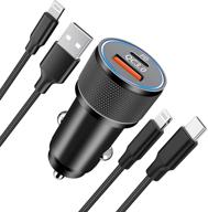 [apple mfi certified] fast usb car charger with dual port pd & qc 3.0 - 38w usb c car charger, mini metal car adapter, includes 2pack 3ft lightning cable - compatible with iphone 13/12/11/xs/xr/x/8/ipad/airpods logo