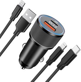 img 4 attached to [Apple MFi Certified] Fast USB Car Charger with Dual Port PD & QC 3.0 - 38W USB C Car Charger, Mini Metal Car Adapter, Includes 2Pack 3FT Lightning Cable - Compatible with iPhone 13/12/11/XS/XR/X/8/iPad/Airpods