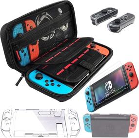 img 1 attached to 🎮 Nintendo Switch Game Accessories Bundle - Black Carry Bag with Transparent Joy-Con Covers, Switch Hard Cover, and 9H Tempered Glass Screen Protector