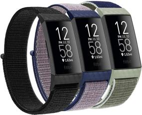 img 4 attached to 🏋️ Soft Breathable Sport Replacement Wristbands for Fitbit Charge 4 Bands/Charge 3 / Charge 3 SE- Adjustable Nylon Bands for Women Men (Black/Midnight Blue/Khaki)