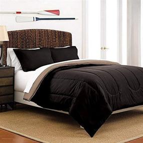 img 1 attached to 🛏️ Martex Two-Tone Solid Color Reversible Comforter and Sham Bedding Set - Super Soft Brushed Fabric - Ebony Black to Khaki Beige, Full/Queen Size: A Perfect Blend of Style and Comfort
