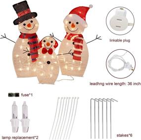 img 2 attached to 🎅 Lulu Home Christmas Yard Decoration: 3 Pre-lit Snowman Set with 60 Warm White LEDs - Perfect for Indoor & Outdoor Xmas Decor - 30", 29", and 16.7" Tinsel Snowman Family Lights