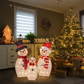 img 1 attached to 🎅 Lulu Home Christmas Yard Decoration: 3 Pre-lit Snowman Set with 60 Warm White LEDs - Perfect for Indoor & Outdoor Xmas Decor - 30", 29", and 16.7" Tinsel Snowman Family Lights