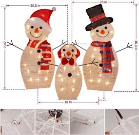 img 3 attached to 🎅 Lulu Home Christmas Yard Decoration: 3 Pre-lit Snowman Set with 60 Warm White LEDs - Perfect for Indoor & Outdoor Xmas Decor - 30", 29", and 16.7" Tinsel Snowman Family Lights
