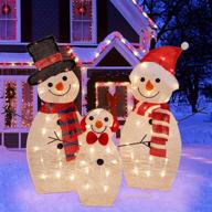🎅 lulu home christmas yard decoration: 3 pre-lit snowman set with 60 warm white leds - perfect for indoor & outdoor xmas decor - 30", 29", and 16.7" tinsel snowman family lights logo